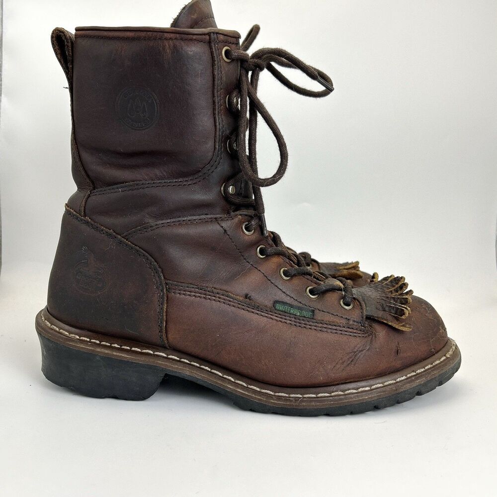 Georgia Boot G7313 8" Logger Boots Mens Size 9.5 W Brown Waterproof Steel Toe